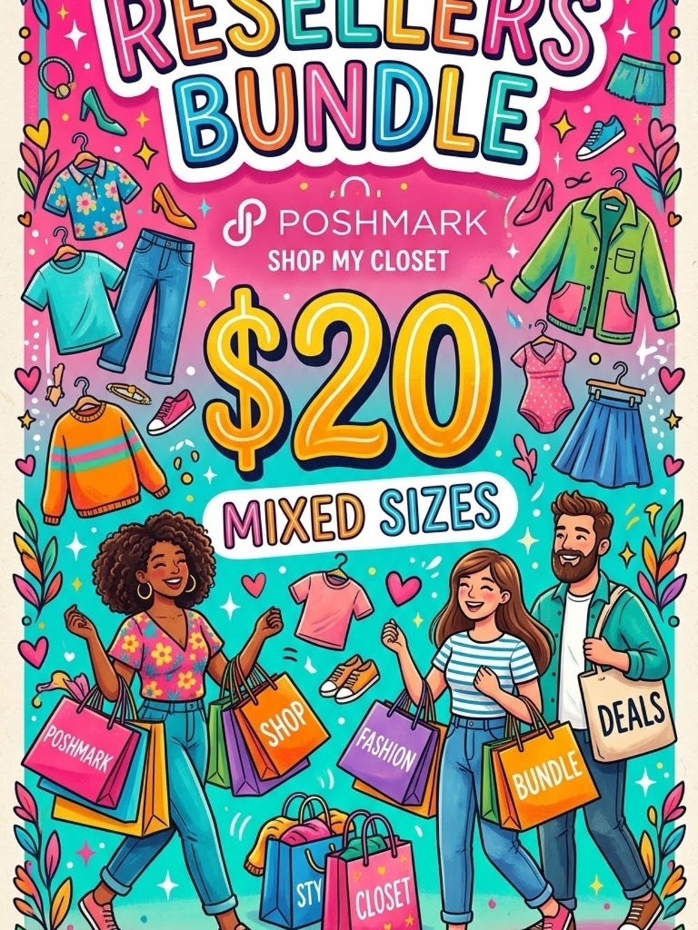Resellers Bundle Graphic Tee - Pink & Teal Design